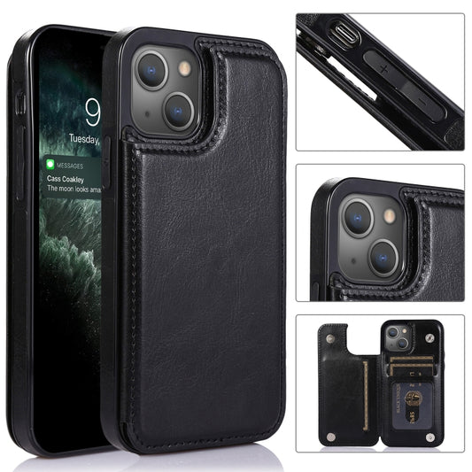 Double Buckle Shockproof PU Protective Case with Card Slots & Holder, For iPhone 13, For  iPhone 13 Mini, For iPhone 13 Pro, For iPhone 13 Pro Max