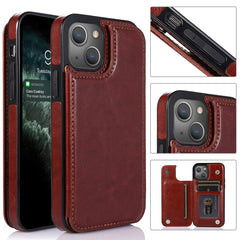 Double Buckle Shockproof PU Protective Case with Card Slots & Holder, For iPhone 13, For  iPhone 13 Mini, For iPhone 13 Pro