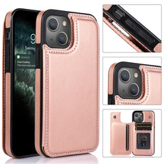 Double Buckle Shockproof PU Protective Case with Card Slots & Holder, For iPhone 13, For  iPhone 13 Mini, For iPhone 13 Pro