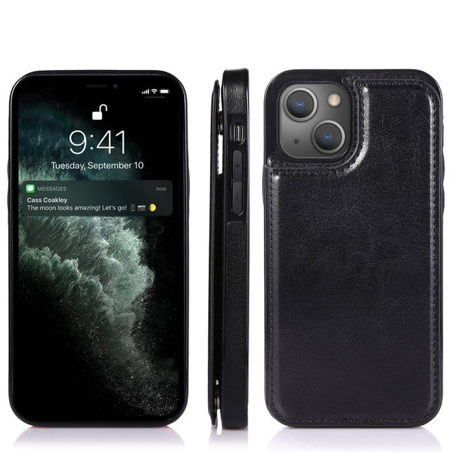 Double Buckle Shockproof PU Protective Case with Card Slots & Holder, For iPhone 13 Pro Max