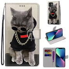 For iPhone 13 mini / B09 Golden Chain Grey Cat