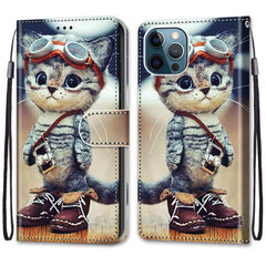 Funda de piel sintética con tapa horizontal con textura cruzada y dibujo de colores, con soporte, ranuras para tarjetas, billetera y cordón, para iPhone 13 Pro