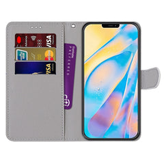 Funda de piel sintética con tapa horizontal con textura cruzada y dibujo de colores, con soporte, ranuras para tarjetas, billetera y cordón, para iPhone 13 Pro