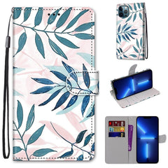 Funda de piel sintética con tapa horizontal con textura cruzada y dibujo de colores, con soporte, ranuras para tarjetas, billetera y cordón, para iPhone 13 Pro