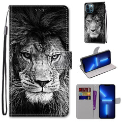 Funda de piel sintética con tapa horizontal con textura cruzada y dibujo de colores, con soporte, ranuras para tarjetas, billetera y cordón, para iPhone 13 Pro