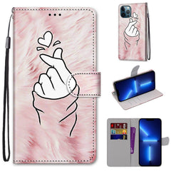 Funda de piel sintética con tapa horizontal con textura cruzada y dibujo de colores, con soporte, ranuras para tarjetas, billetera y cordón, para iPhone 13 Pro