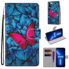 Funda de piel sintética con tapa horizontal con textura cruzada y dibujo de colores, con soporte, ranuras para tarjetas, billetera y cordón, para iPhone 13 Pro