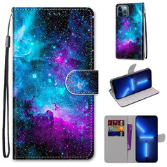 Funda de piel sintética con tapa horizontal con textura cruzada y dibujo de colores, con soporte, ranuras para tarjetas, billetera y cordón, para iPhone 13 Pro