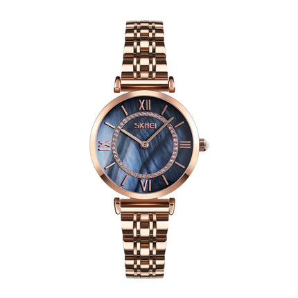 SKMEI 9198 Simple Roman Numeral Dial Metal Belt Quartz Watch for Couples