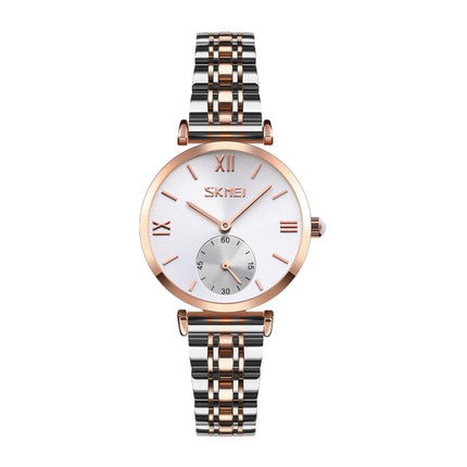 SKMEI 9198 Simple Roman Numeral Dial Metal Belt Quartz Watch for Couples