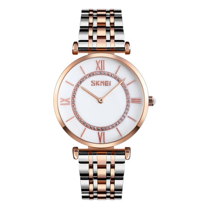 SKMEI 9198 Simple Roman Numeral Dial Metal Belt Quartz Watch for Couples