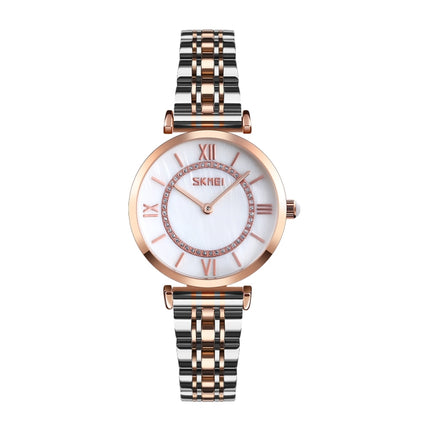 SKMEI 9198 Simple Roman Numeral Dial Metal Belt Quartz Watch for Couples