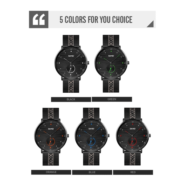 SKMEI 9218 Men Horizontal Striped Arabic Numeral Dial Mesh Belt Quartz Watch