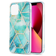 Electroplating Splicing Marble Flower Pattern Dual-side IMD TPU Shockproof Case, For iPhone 13 mini, For iPhone 13, For iPhone 13 Pro, For iPhone 13 Pro Max