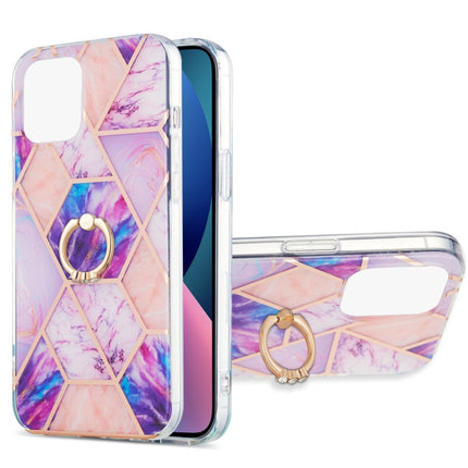 Electroplating Splicing Marble Pattern Dual-side IMD TPU Shockproof Case with Ring Holder, For iPhone 13 mini, For iPhone 13, For iPhone 13 Pro, For iPhone 13 Pro Max