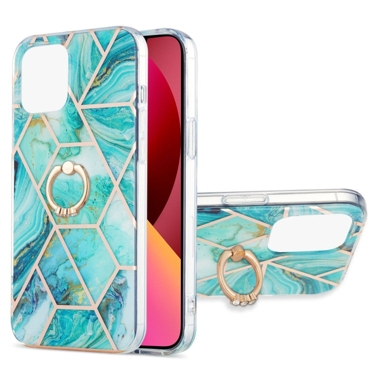 Electroplating Splicing Marble Pattern Dual-side IMD TPU Shockproof Case with Ring Holder, For iPhone 13 mini, For iPhone 13, For iPhone 13 Pro, For iPhone 13 Pro Max