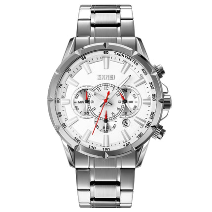 SKMEI 9241 Men Calendar Stopwatch Stainless Steel Strap Quartz Watch