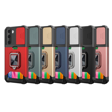 Sliding Camera Cover Design PC + TPU Shockproof Case with Ring Holder & Card Slot, For Samsung Galaxy S21, For Samsung Galaxy S21+, For Samsung Galaxy A12
