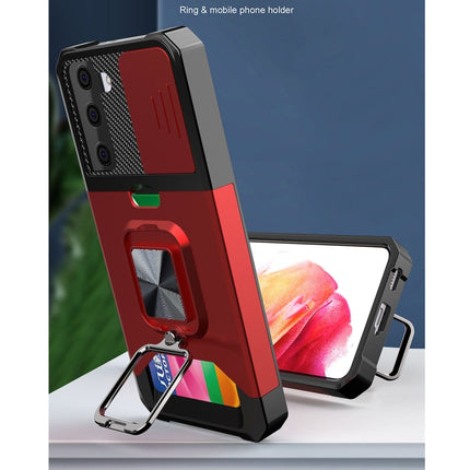 Sliding Camera Cover Design PC + TPU Shockproof Case with Ring Holder & Card Slot, For Samsung Galaxy S21, For Samsung Galaxy S21+, For Samsung Galaxy A12