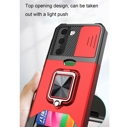 Sliding Camera Cover Design PC + TPU Shockproof Case with Ring Holder & Card Slot, For Samsung Galaxy S21, For Samsung Galaxy S21+, For Samsung Galaxy A12