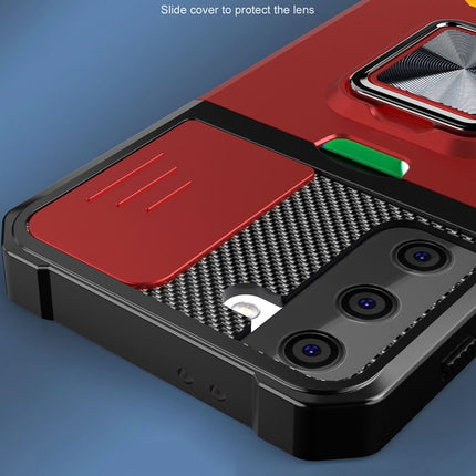 Sliding Camera Cover Design PC + TPU Shockproof Case with Ring Holder & Card Slot, For Samsung Galaxy S21, For Samsung Galaxy S21+, For Samsung Galaxy A12