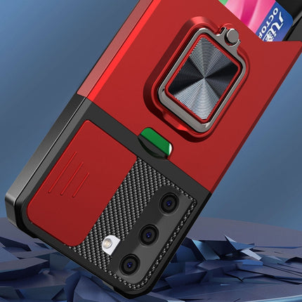 Sliding Camera Cover Design PC + TPU Shockproof Case with Ring Holder & Card Slot, For Samsung Galaxy S21, For Samsung Galaxy S21+, For Samsung Galaxy A12