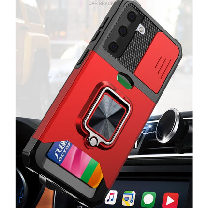 Sliding Camera Cover Design PC + TPU Shockproof Case with Ring Holder & Card Slot, For Samsung Galaxy S21, For Samsung Galaxy S21+, For Samsung Galaxy A12