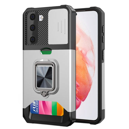 Sliding Camera Cover Design PC + TPU Shockproof Case with Ring Holder & Card Slot, For Samsung Galaxy S21, For Samsung Galaxy S21+, For Samsung Galaxy A12