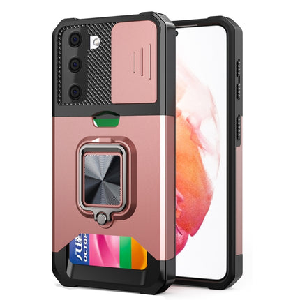 Sliding Camera Cover Design PC + TPU Shockproof Case with Ring Holder & Card Slot, For Samsung Galaxy S21, For Samsung Galaxy S21+, For Samsung Galaxy A12
