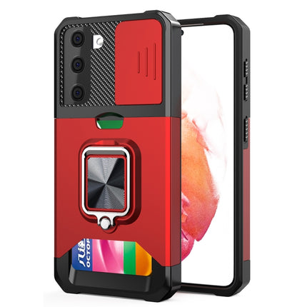 Sliding Camera Cover Design PC + TPU Shockproof Case with Ring Holder & Card Slot, For Samsung Galaxy S21, For Samsung Galaxy S21+, For Samsung Galaxy A12
