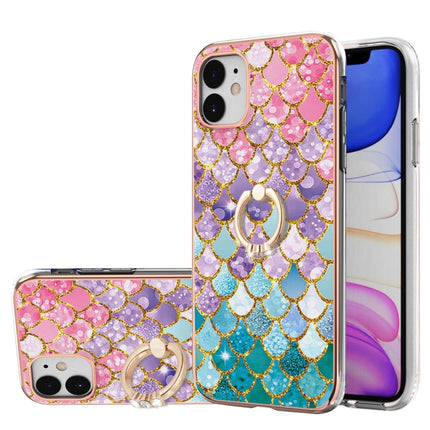 Electroplating Pattern IMD TPU Shockproof Case with Rhinestone Ring Holder, For iPhone 12 mini, For iPhone 12, For iPhone 12 Pro Max, For iPhone 11
