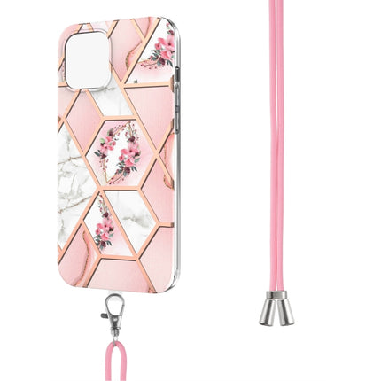 Electroplating Splicing Marble Flower Pattern TPU Shockproof Case with Lanyard, For iPhone 13 mini, For iPhone 13, For iPhone 13 Pro, For iPhone 13 Pro Max, For iPhone 12 mini, For iPhone 12 / 12 Pro