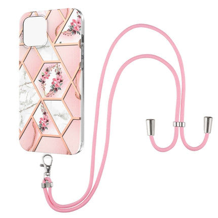 Electroplating Splicing Marble Flower Pattern TPU Shockproof Case with Lanyard, For iPhone 13 mini, For iPhone 13, For iPhone 13 Pro, For iPhone 13 Pro Max, For iPhone 12 mini, For iPhone 12 / 12 Pro