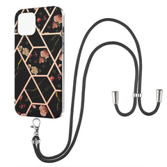 Electroplating Splicing Marble Flower Pattern TPU Shockproof Case with Lanyard, For iPhone 13 mini, For iPhone 13, For iPhone 13 Pro, For iPhone 13 Pro Max, For iPhone 12 mini, For iPhone 12 / 12 Pro, For iPhone 12 Pro Max, For iPhone 11