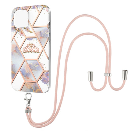 Electroplating Splicing Marble Flower Pattern TPU Shockproof Case with Lanyard, For iPhone 13 mini, For iPhone 13, For iPhone 13 Pro, For iPhone 13 Pro Max, For iPhone 12 mini, For iPhone 12 / 12 Pro