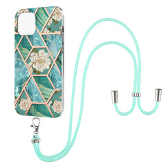 Electroplating Splicing Marble Flower Pattern TPU Shockproof Case with Lanyard, For iPhone 13 mini, For iPhone 13, For iPhone 13 Pro, For iPhone 13 Pro Max, For iPhone 12 mini, For iPhone 12 / 12 Pro, For iPhone 12 Pro Max, For iPhone 11