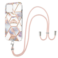 Electroplating Splicing Marble Flower Pattern TPU Shockproof Case with Lanyard, For iPhone 13 mini, For iPhone 13, For iPhone 13 Pro, For iPhone 13 Pro Max, For iPhone 12 mini, For iPhone 12 / 12 Pro, For iPhone 12 Pro Max, For iPhone 11