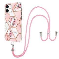 Electroplating Splicing Marble Flower Pattern TPU Shockproof Case with Lanyard, For iPhone 13 mini, For iPhone 13, For iPhone 13 Pro, For iPhone 13 Pro Max, For iPhone 12 mini, For iPhone 12 / 12 Pro, For iPhone 12 Pro Max, For iPhone 11