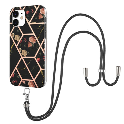 Electroplating Splicing Marble Flower Pattern TPU Shockproof Case with Lanyard, For iPhone 13 mini, For iPhone 13, For iPhone 13 Pro, For iPhone 13 Pro Max, For iPhone 12 mini, For iPhone 12 / 12 Pro