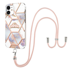 Electroplating Splicing Marble Flower Pattern TPU Shockproof Case with Lanyard, For iPhone 13 mini, For iPhone 13, For iPhone 13 Pro, For iPhone 13 Pro Max, For iPhone 12 mini, For iPhone 12 / 12 Pro