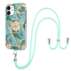 Electroplating Splicing Marble Flower Pattern TPU Shockproof Case with Lanyard, For iPhone 13 mini, For iPhone 13, For iPhone 13 Pro, For iPhone 13 Pro Max, For iPhone 12 mini, For iPhone 12 / 12 Pro, For iPhone 12 Pro Max, For iPhone 11