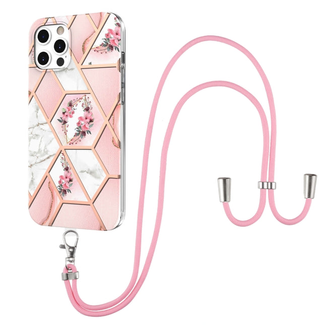 Electroplating Splicing Marble Flower Pattern TPU Shockproof Case with Lanyard, For iPhone 12 Pro Max, For iPhone 11, For iPhone 11 Pro, For iPhone 11 Pro Max, For iPhone XS / X, For iPhone XR