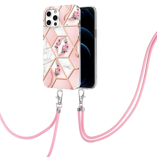 Galvanisiertes Spleißen, Marmor-Blumenmuster, stoßfeste TPU-Hülle mit Trageband, für iPhone 11 Pro, für iPhone 11 Pro Max, für iPhone XS / X, für iPhone XR, für iPhone XS Max, für iPhone 8 Plus / 7 Plus, für iPhone SE 2022 / SE 2020 / 8 / 7