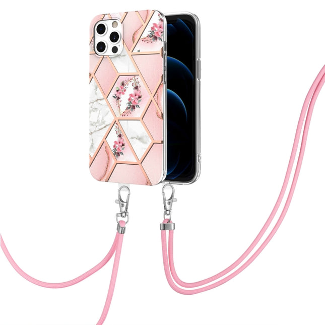 Electroplating Splicing Marble Flower Pattern TPU Shockproof Case with Lanyard, For iPhone 12 Pro Max, For iPhone 11, For iPhone 11 Pro, For iPhone 11 Pro Max, For iPhone XS / X, For iPhone XR