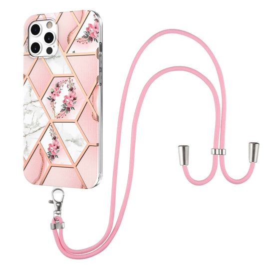 Galvanisiertes Spleißen, Marmor-Blumenmuster, stoßfeste TPU-Hülle mit Trageband, für iPhone 11 Pro, für iPhone 11 Pro Max, für iPhone XS / X, für iPhone XR, für iPhone XS Max, für iPhone 8 Plus / 7 Plus, für iPhone SE 2022 / SE 2020 / 8 / 7