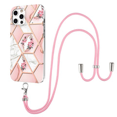 Electroplating Splicing Marble Flower Pattern TPU Shockproof Case with Lanyard, For iPhone 13 mini, For iPhone 13, For iPhone 13 Pro, For iPhone 13 Pro Max, For iPhone 12 mini, For iPhone 12 / 12 Pro, For iPhone 12 Pro Max, For iPhone 11