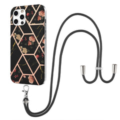 Electroplating Splicing Marble Flower Pattern TPU Shockproof Case with Lanyard, For iPhone 13 mini, For iPhone 13, For iPhone 13 Pro, For iPhone 13 Pro Max, For iPhone 12 mini, For iPhone 12 / 12 Pro, For iPhone 12 Pro Max, For iPhone 11