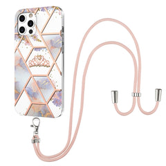 Electroplating Splicing Marble Flower Pattern TPU Shockproof Case with Lanyard, For iPhone 13 mini, For iPhone 13, For iPhone 13 Pro, For iPhone 13 Pro Max, For iPhone 12 mini, For iPhone 12 / 12 Pro, For iPhone 12 Pro Max, For iPhone 11