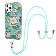 Electroplating Splicing Marble Flower Pattern TPU Shockproof Case with Lanyard, For iPhone 13 mini, For iPhone 13, For iPhone 13 Pro, For iPhone 13 Pro Max, For iPhone 12 mini, For iPhone 12 / 12 Pro, For iPhone 12 Pro Max, For iPhone 11