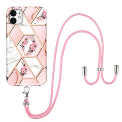 Electroplating Splicing Marble Flower Pattern TPU Shockproof Case with Lanyard, For iPhone 13 mini, For iPhone 13, For iPhone 13 Pro, For iPhone 13 Pro Max, For iPhone 12 mini, For iPhone 12 / 12 Pro, For iPhone 12 Pro Max, For iPhone 11